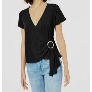 New Bar III XS Grommet Faux Wrap Blouse Top Shirt